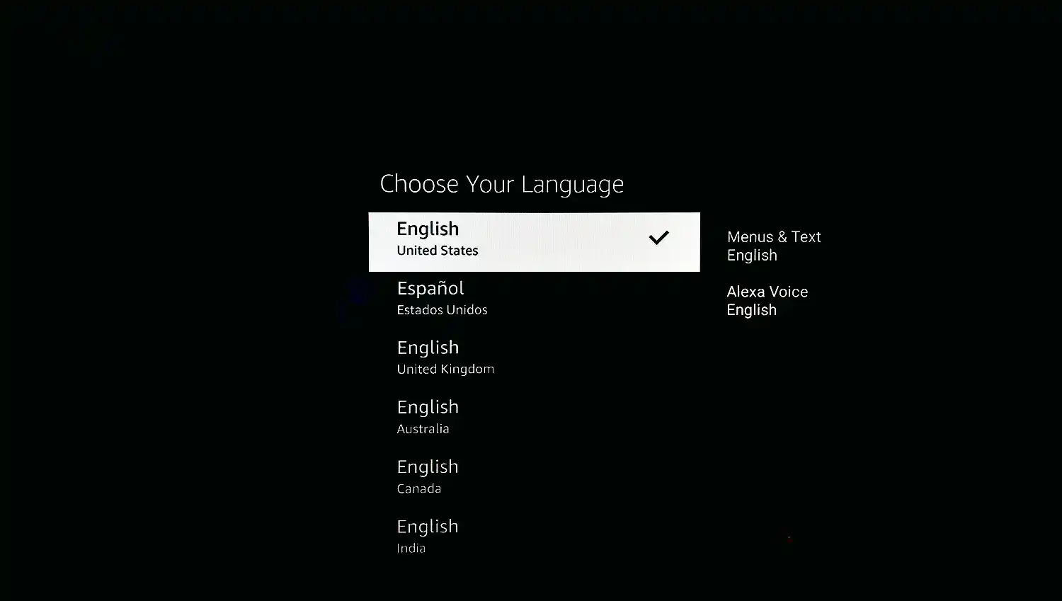 Select language screen