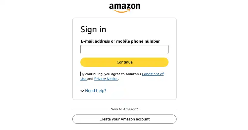 Sign in Amazon screen