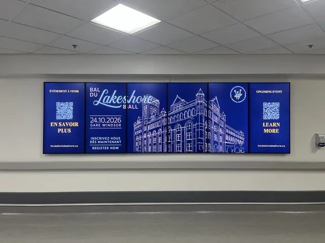 Video wall at the Lakeshore General Hospital Foundation announcing its annual ball