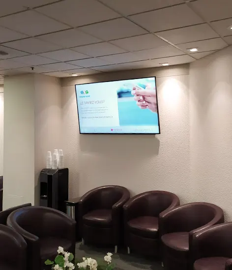 Information screen in a clinic waiting room