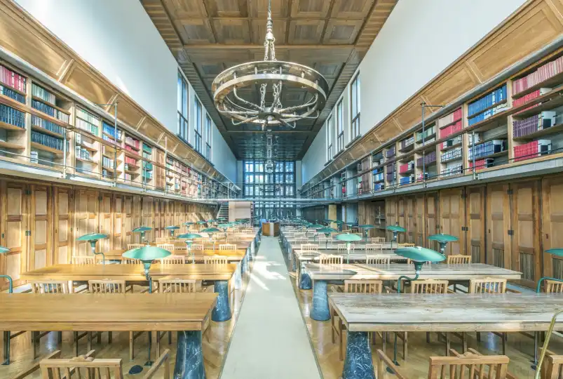 Library with interactive wayfinding kiosk