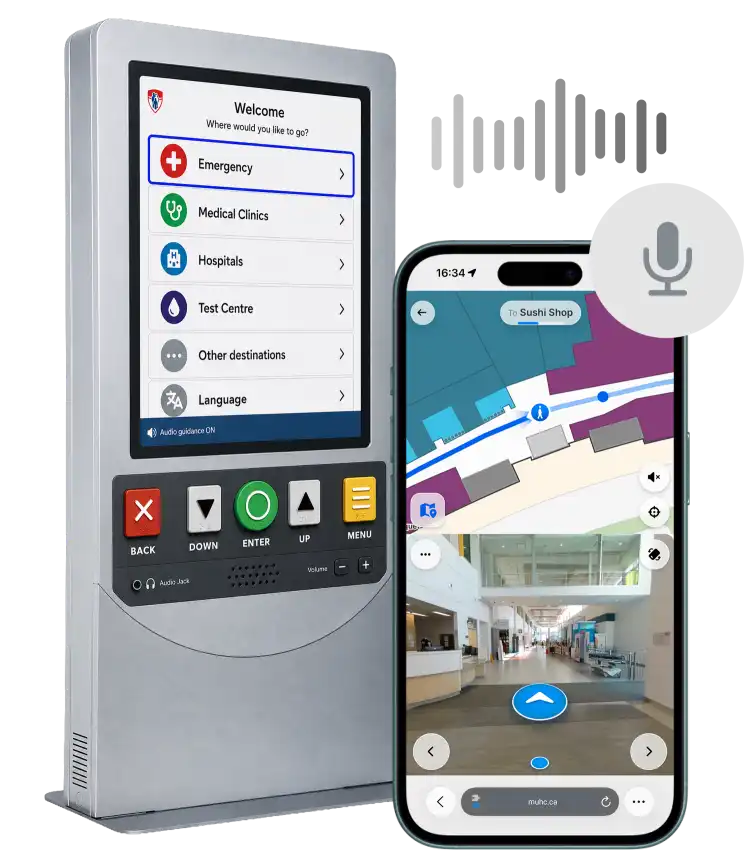Accessible wayfinding kiosk and mobile interface