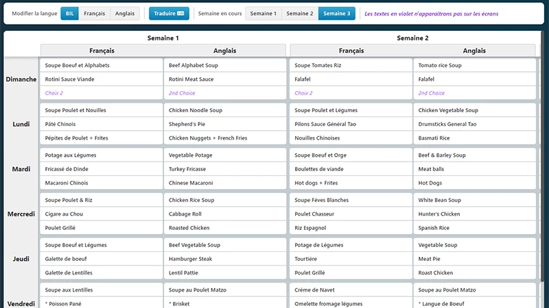 Daily Scheduler interface for Menu of the day